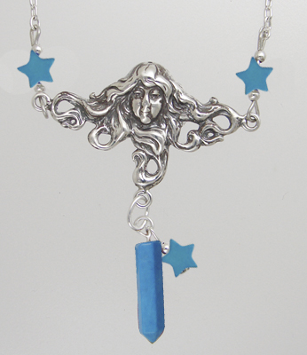 Sterling Silver Woman Maiden of the Morning Star Necklace With Turquoise And Turquoise Stars